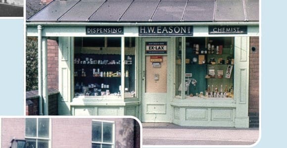 H. W. Eason chemist shopfront on Wilnecote High Street, 1953