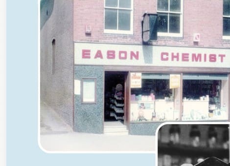 Eason Chemist red signage above the dispensary, 1960
